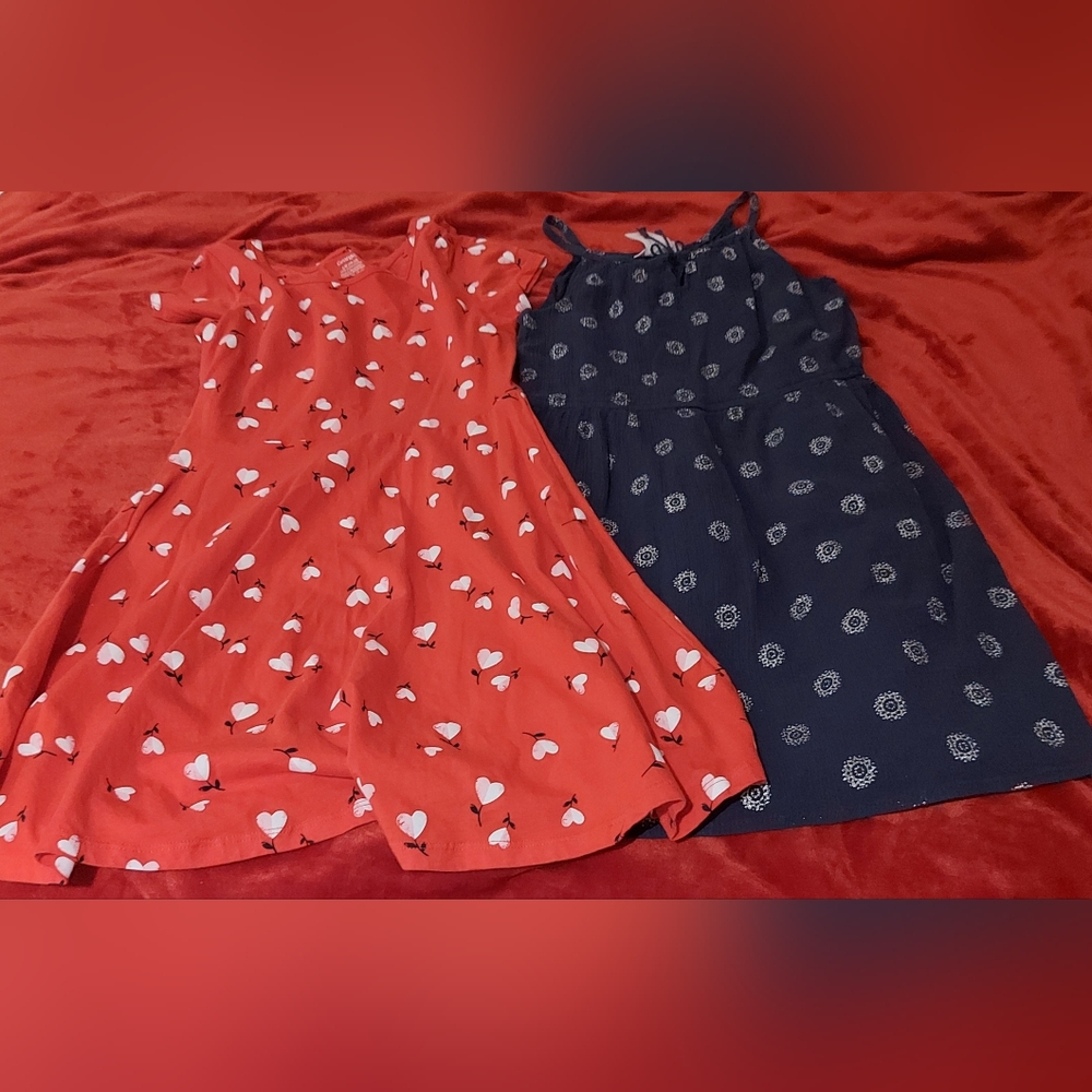 **3 Listings $20**  Red and Navy Heart Print Dress And Navy Print Dress